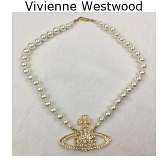Vivienne Westwood One Row Pearl Drop Choker Necklace Gold - Picture 3 of 5